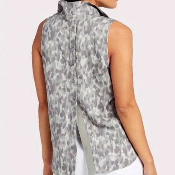 Anthropologie Cloth & Stone Taping Leopard Tank Shirt Sleeveless Gray Camo - Picture 2 of 10